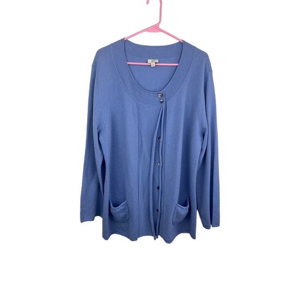 J. Jill 100% Cashmere light blue button up long sleeve light weight sweater L - Picture 1 of 7
